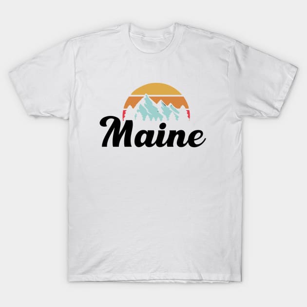 Vintage Retro Maine Mountains Design T-Shirt by Wicked Zebra